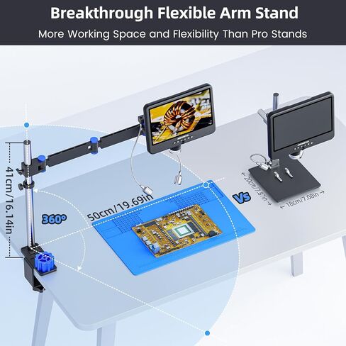 Andonstar AD208S-FA 4K HDMI Digital Microscope for Soldering 10.1" Screen | Articulating Boom Arm, 4K HDMI, 3840P UHD Video Audio Record, Electronic Microscope with Anti-Static Mat, 64GB Card in Kuwait