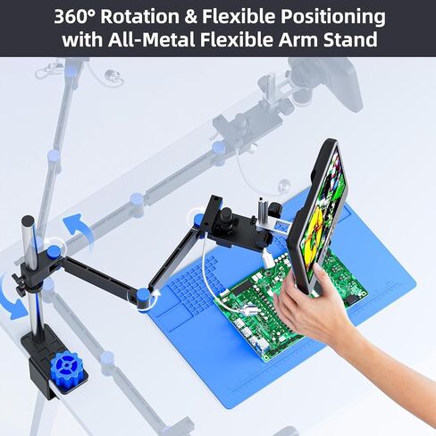 Andonstar AD208S-FA 4K HDMI Digital Microscope for Soldering 10.1" Screen | Articulating Boom Arm, 4K HDMI, 3840P UHD Video Audio Record, Electronic Microscope with Anti-Static Mat, 64GB Card in Kuwait