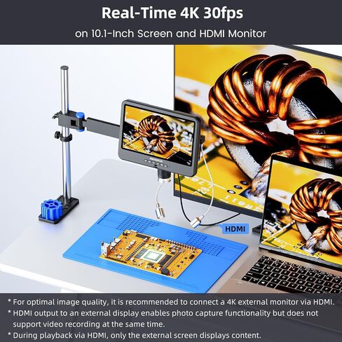Andonstar AD208S-FA 4K HDMI Digital Microscope for Soldering 10.1" Screen | Articulating Boom Arm, 4K HDMI, 3840P UHD Video Audio Record, Electronic Microscope with Anti-Static Mat, 64GB Card in Kuwait
