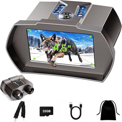 Rappet Night Vision Goggles, 4K Night Vision Binoculars for Adults (4.5" HD Screen/5000mAh Battery/4K UHD VIDEO/2952FT Range/32GB TF Card/18X Digital Zoom/Flashlight) for Hunting, Camping, Black in Saudi Arabia