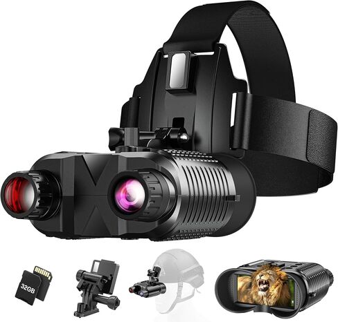 ArzzuNiu Night Vision Goggles Head Mounted, 1312FT Night Vision Binoculars | Compatible with Military Tactical Helmet,Infrared Long Focus 8X Digital Zoom/32GB SD Card Gift for Father Wildlife Monitoring in Kuwait