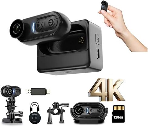 4K Body Action Mini Camera - Thumb POV 64GB Cam with Audio & Video Recording, 6-Axis Image Stabilization - IPX7 Waterproof - Outdoor Indoor Hands-Free Wearable Cams for Cycling Travel Vlog Swim in Saudi Arabia