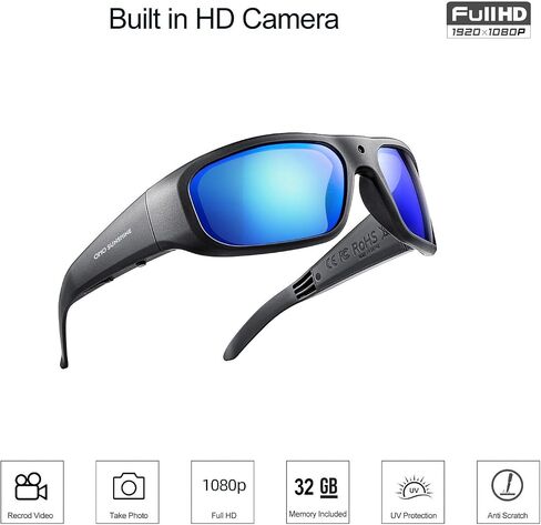 OHO Ultra-Thin Lightweight Sports Camera Sunglasses, 24MP Camera, 1080P Video, Water Resistant UV400 Lens in Kuwait
