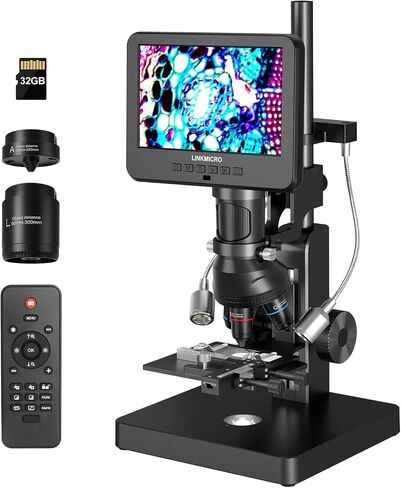 LM266S 5 Lens 7" HDMI Digital Microscope 5000X for Adults, Lab Digital Biological Microscope with Screen for Slides, Mechanical X-Y Stage, UHD 2160P Video, LCD Full View Coin Camera, PC View, 32GB in Kuwait