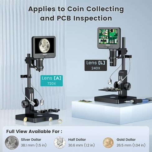 LM266S 5 Lens 7" HDMI Digital Microscope 5000X for Adults, Lab Digital Biological Microscope with Screen for Slides, Mechanical X-Y Stage, UHD 2160P Video, LCD Full View Coin Camera, PC View, 32GB in Kuwait