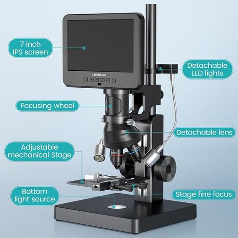LM266S 5 Lens 7" HDMI Digital Microscope 5000X for Adults, Lab Digital Biological Microscope with Screen for Slides, Mechanical X-Y Stage, UHD 2160P Video, LCD Full View Coin Camera, PC View, 32GB in Kuwait