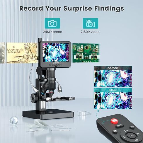 LM266S 5 Lens 7" HDMI Digital Microscope 5000X for Adults, Lab Digital Biological Microscope with Screen for Slides, Mechanical X-Y Stage, UHD 2160P Video, LCD Full View Coin Camera, PC View, 32GB in Kuwait