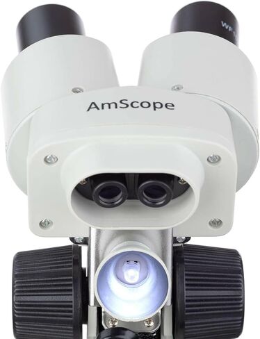 AMSCOPE-KIDS SE100ZZ-LED Portable Binocular Stereo Microscope, WF10X and WF25x Eyepieces, 20X and 50X Magnification, 2X Objective, LED Light Source, Reversible Black/White Stage Plate, Battery-Powered in Kuwait