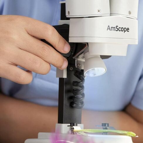 AMSCOPE-KIDS SE100ZZ-LED Portable Binocular Stereo Microscope, WF10X and WF25x Eyepieces, 20X and 50X Magnification, 2X Objective, LED Light Source, Reversible Black/White Stage Plate, Battery-Powered in Kuwait