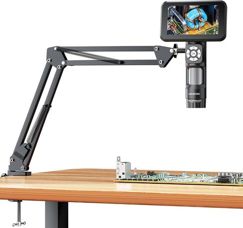 4K HDMI Digital Microscope with Flex Arm Stand, 4K Soldering Microscope Camera for Adults, 5 inch Screen, 3840P Video, 1200X Handheld Coin Magnifier Full View, 8 LED Light, PC View, 32G, LM115A-4K in Kuwait