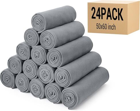 24 Pack Fleece Throw Blankets Bulk 50x60 - Soft Lightweight Blanket Gift for Wedding Guests, Bed Couch Office Chair Pet Travel Home(Gray) in Kuwait