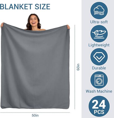 24 Pack Fleece Throw Blankets Bulk 50x60 - Soft Lightweight Blanket Gift for Wedding Guests, Bed Couch Office Chair Pet Travel Home(Gray) in Kuwait