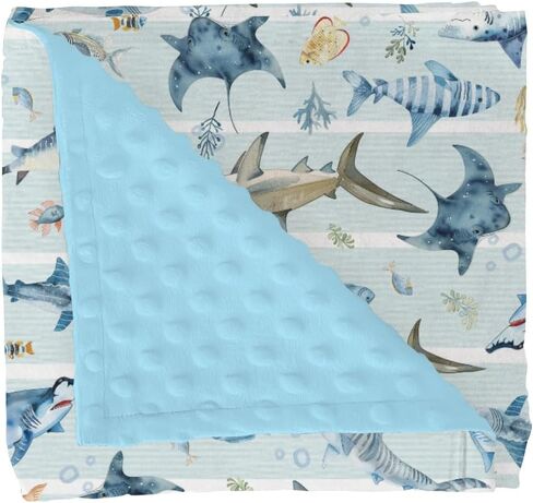 Sharks Boho Neutral Baby Blankets for Girl Boy Sea Shark Species Soft Mink Dotted Backing Double Layer Swaddle Blanket Marine Ocean Shark Lover Gift Bed Throw for Newborn Infant Toddler Nursery 30x40 in Kuwait