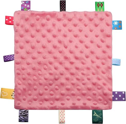 Entisn Tag Security Blanket 10x10 Minky Dot Lovey Pink | Colorful Satin Tags For Sensory Play, Ultra-Soft Minky Dot Fabric, Compact Size Fits Diaper Bags, Machine Washable Easy Care in Kuwait