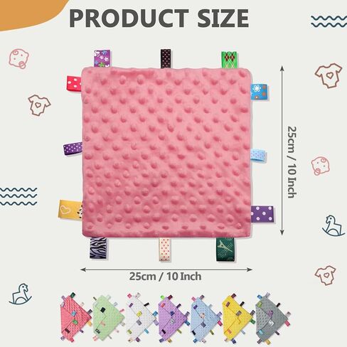 Entisn Tag Security Blanket 10x10 Minky Dot Lovey Pink | Colorful Satin Tags For Sensory Play, Ultra-Soft Minky Dot Fabric, Compact Size Fits Diaper Bags, Machine Washable Easy Care in Kuwait