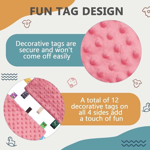 Entisn Tag Security Blanket 10x10 Minky Dot Lovey Pink | Colorful Satin Tags For Sensory Play, Ultra-Soft Minky Dot Fabric, Compact Size Fits Diaper Bags, Machine Washable Easy Care in Kuwait