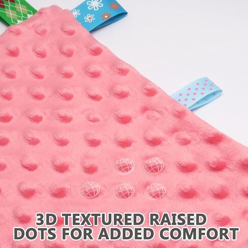 Entisn Tag Security Blanket 10x10 Minky Dot Lovey Pink | Colorful Satin Tags For Sensory Play, Ultra-Soft Minky Dot Fabric, Compact Size Fits Diaper Bags, Machine Washable Easy Care in Kuwait