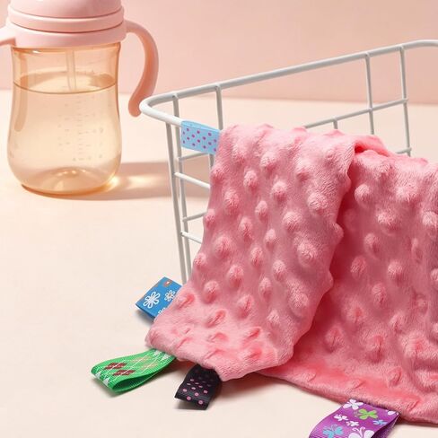 Entisn Tag Security Blanket 10x10 Minky Dot Lovey Pink | Colorful Satin Tags For Sensory Play, Ultra-Soft Minky Dot Fabric, Compact Size Fits Diaper Bags, Machine Washable Easy Care in Kuwait