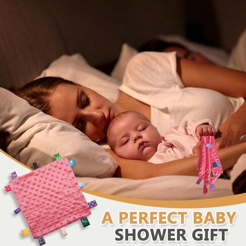 Entisn Tag Security Blanket 10x10 Minky Dot Lovey Pink | Colorful Satin Tags For Sensory Play, Ultra-Soft Minky Dot Fabric, Compact Size Fits Diaper Bags, Machine Washable Easy Care in Kuwait