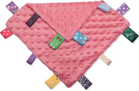 Entisn Tag Security Blanket 10x10 Minky Dot Lovey Pink | Colorful Satin Tags For Sensory Play, Ultra-Soft Minky Dot Fabric, Compact Size Fits Diaper Bags, Machine Washable Easy Care in Kuwait