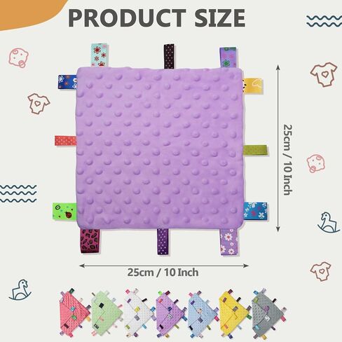 Entisn Tag Security Blanket 10x10 Minky Dot Lovey Light Purple | Colorful Satin Tags For Sensory Play, Ultra-Soft Minky Dot Fabric, Compact Size Fits Diaper Bags, Machine Washable Easy Care in Kuwait
