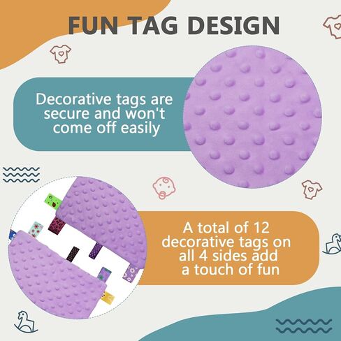 Entisn Tag Security Blanket 10x10 Minky Dot Lovey Light Purple | Colorful Satin Tags For Sensory Play, Ultra-Soft Minky Dot Fabric, Compact Size Fits Diaper Bags, Machine Washable Easy Care in Kuwait