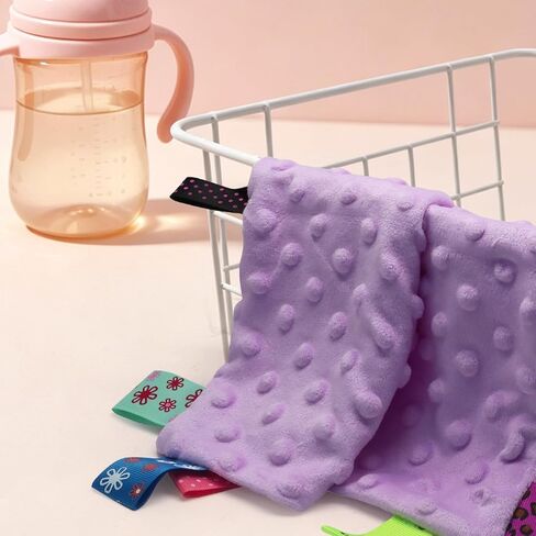 Entisn Tag Security Blanket 10x10 Minky Dot Lovey Light Purple | Colorful Satin Tags For Sensory Play, Ultra-Soft Minky Dot Fabric, Compact Size Fits Diaper Bags, Machine Washable Easy Care in Kuwait