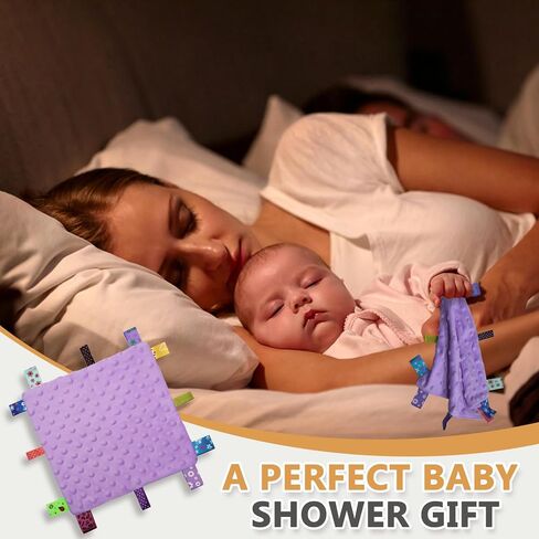 Entisn Tag Security Blanket 10x10 Minky Dot Lovey Light Purple | Colorful Satin Tags For Sensory Play, Ultra-Soft Minky Dot Fabric, Compact Size Fits Diaper Bags, Machine Washable Easy Care in Kuwait