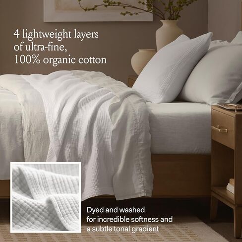 BOLL & BRANCH Dream Bed Blanket, King/Cal King, Mist | Luxury 100% Organic Cotton - Soft, Lightweight and Breathable - Cloud-Like Touch in Kuwait