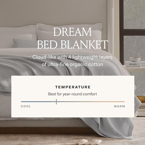 BOLL & BRANCH Dream Bed Blanket, King/Cal King, Mist | Luxury 100% Organic Cotton - Soft, Lightweight and Breathable - Cloud-Like Touch in Kuwait