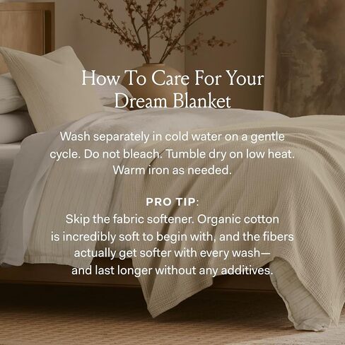 BOLL & BRANCH Dream Bed Blanket, King/Cal King, Mist | Luxury 100% Organic Cotton - Soft, Lightweight and Breathable - Cloud-Like Touch in Kuwait