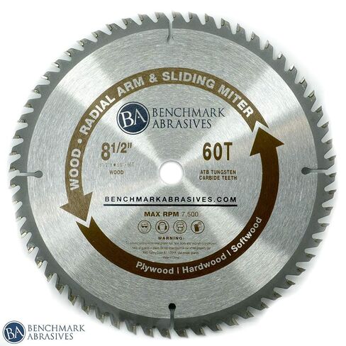 Benchmark Abrasives TCT 8 1/2 Inch Circular Saw Blade, Tungsten Carbide Tipped for Cutting, Plywood, Hardwood, Wood Carving, MDF Panel - Small Circular Saw Wood Cutting Tool - (8-1/2", 60 Tooth) in Saudi Arabia