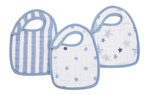 aden + anais Snap Bib, 100% Cotton Muslin, Soft Absorbent 3 Layers, Adjustable, 9" X 13", 3 Pack, Rock Star, Blue Stars in Kuwait