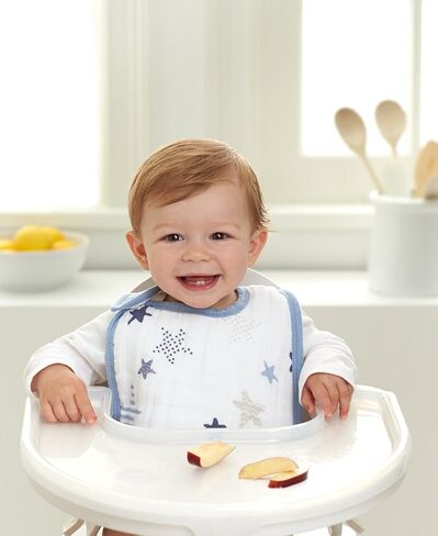 aden + anais Snap Bib, 100% Cotton Muslin, Soft Absorbent 3 Layers, Adjustable, 9" X 13", 3 Pack, Rock Star, Blue Stars in Kuwait