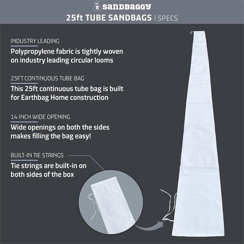 Sandbaggy 25 Ft Empty Tube Sandbags w/ UV Protection | Helps Build Earthbag Homes Faster | Sandbag Protects Homes & Businesses from Flooding | Military Grade | Similar to SuperAdobe Bags (25 ft (Pack of 25)) in Kuwait