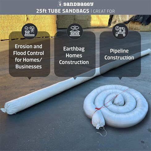 Sandbaggy 25 Ft Empty Tube Sandbags w/ UV Protection | Helps Build Earthbag Homes Faster | Sandbag Protects Homes & Businesses from Flooding | Military Grade | Similar to SuperAdobe Bags (25 ft (Pack of 25)) in Kuwait