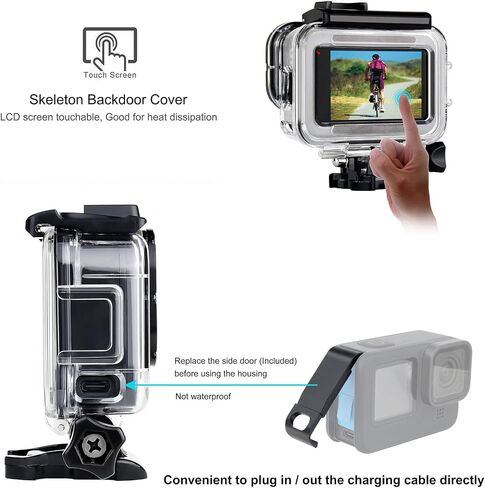 SOONSUN Skeleton Case with Side Door for GoPro Hero 13 12 11 10 9 Black, Side Open Protective Housing with Skeleton Backdoor for Improved Audio Capture, USB Pass-Through Door for Direct Charging in Kuwait