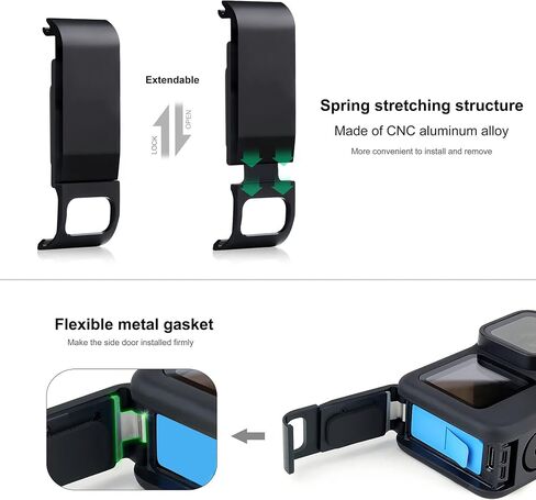 SOONSUN Skeleton Case with Side Door for GoPro Hero 13 12 11 10 9 Black, Side Open Protective Housing with Skeleton Backdoor for Improved Audio Capture, USB Pass-Through Door for Direct Charging in Kuwait