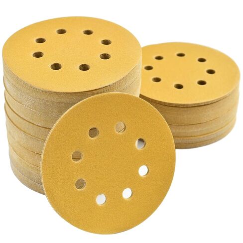 5-Inch 8-Hole Hook and Loop Sanding Discs 220 Grit, 200-Pack | 5" Random Orbital Gold Sandpaper for Automotive and Woodworking in Kuwait