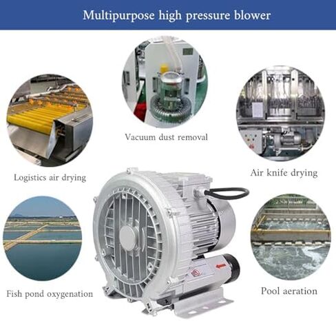 High Pressure Regenerative Blower 110V Industrial Vortex Air Pump 370W Pure Copper Motor IP54 for Fish Pond Aeration Vacuum Sandblasting Drying Quiet Stable Performance Aluminum Shell in Kuwait