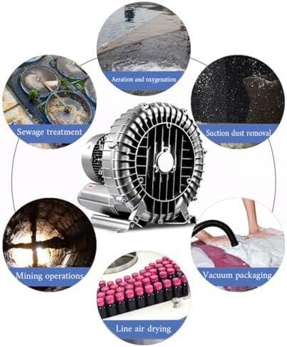 550W 110V Vortex Blower, Aviation Aluminum Housing & Pure Copper Motor for Pond Aeration, Textile, Printing. High Pressure Industrial Regenerative Fan with Filter, IP54 Protection, Quiet Operation in Kuwait