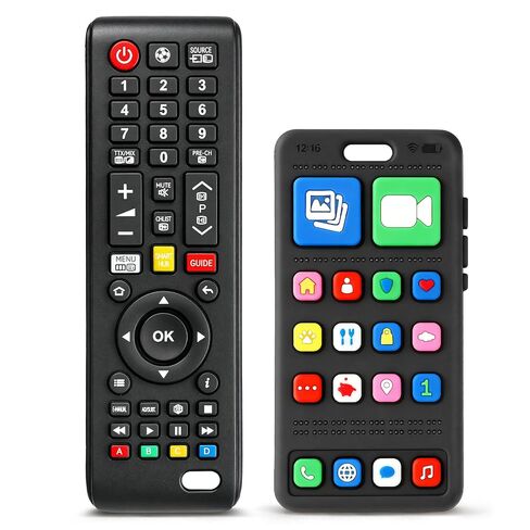 2 Pack Baby Teething Toys 3-6 6-12 Months, Phone & TV Remote Teether Toys | BPA Free Silicone, Raised Bumps Massage Gums, Baby Chew Toys for 12-18 Months, Easy Clean, Newborn Shower Gifts for Boy Girl in Kuwait
