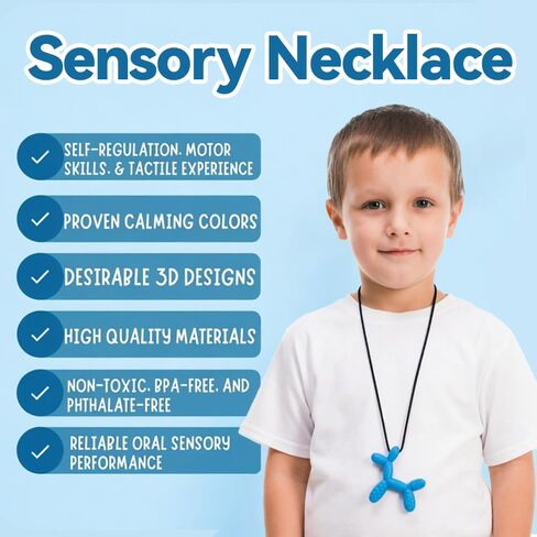 5 Pack Sensory Chew Necklaces for Aggressive Chewers - Silicone Chewelry for Autism, ADHD, SPD & Oral Motor Therapy - Cute Shapes Ice Cream, BPA-Free Textured Teething Necklaces for Kids & Toddlers in Kuwait