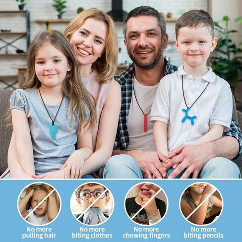 5 Pack Sensory Chew Necklaces for Aggressive Chewers - Silicone Chewelry for Autism, ADHD, SPD & Oral Motor Therapy - Cute Shapes Ice Cream, BPA-Free Textured Teething Necklaces for Kids & Toddlers in Kuwait