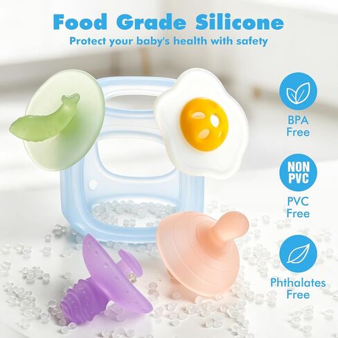 Baby Silicone Teether, Food-Grade Soft Silicone Teething and Sensory Toy, BPA-Free and Non-Toxic, Relieves Baby's Teething Discomfort, Featuring 4 Different Shapes of Teethers in Kuwait