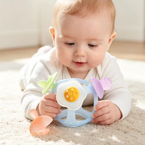 Baby Silicone Teether, Food-Grade Soft Silicone Teething and Sensory Toy, BPA-Free and Non-Toxic, Relieves Baby's Teething Discomfort, Featuring 4 Different Shapes of Teethers in Kuwait