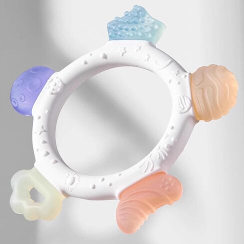 Baby Teething Ring Toys Frozen Silicone Teethers for Babies 0-6-12 Months, Sensory Teething Gums Chew Infant Toys, Boy Girl Baby Gift in Kuwait