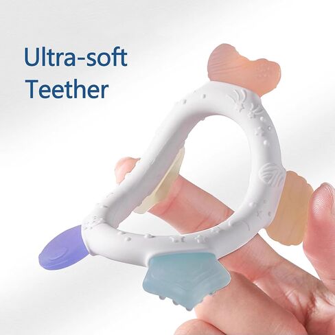 Baby Teething Ring Toys Frozen Silicone Teethers for Babies 0-6-12 Months, Sensory Teething Gums Chew Infant Toys, Boy Girl Baby Gift in Kuwait