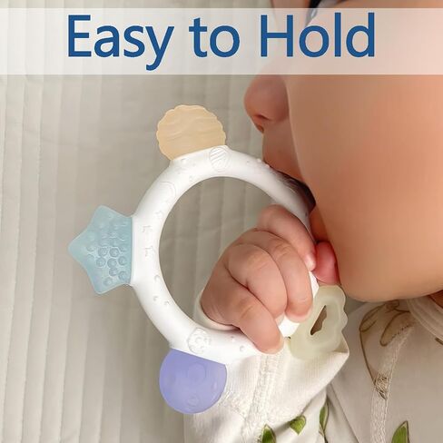 Baby Teething Ring Toys Frozen Silicone Teethers for Babies 0-6-12 Months, Sensory Teething Gums Chew Infant Toys, Boy Girl Baby Gift in Kuwait