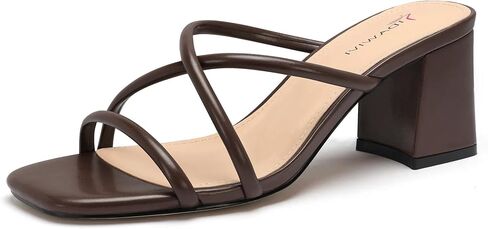 Strappy Heeled Sandals for Women Square Open Toe Heels Low Chunky Block Heel Summer Sandals Slip On Slides Mules in Kuwait